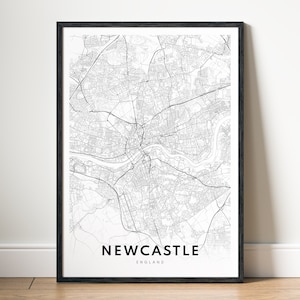 Newcastle Map Print Newcastle England Map Poster Download Newcastle druckbare Karte Digitale schwarzweiße Karte Wandkunst Newcastle Map Sketch Map