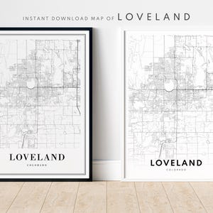 Loveland CO Map Print Loveland Colorado Karte Poster Download Loveland Druckbare Karte Digitale Loveland Schwarzweiß-Karte Wandkunst Loveland