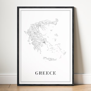 Griechenland Karte Drucken Griechenland Karte Poster Download Griechenland druckbare digitale Griechenland Karte schwarzweiß Griechenland Druck Home Griechenland Sofort-Download