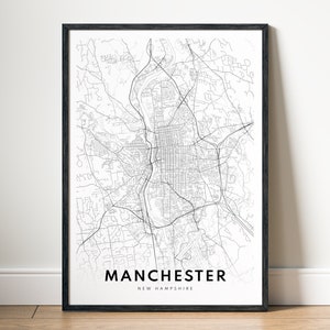 Manchester NH Karte Drucken Manchester New Hampshire Karte Poster Herunterladen Manchos druckbare Karte Digitale Karte von Manchester schwarz und weiß drucken