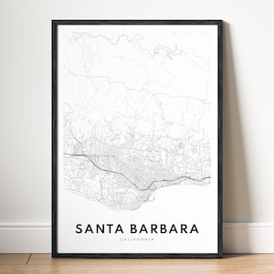 Santa Barbara CA Map Print Santa Barbara Kalifornien Karte Poster Download Santa Barbara Druckbare Karte DigitalSanta Barbara Schwarzweißkarte