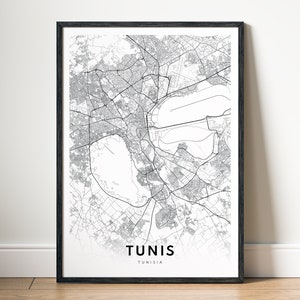 Tunis Karte Drucken Tunis Tunesien Karte Poster Download Tunis Druckbare Karte Digitale Tunis schwarz und weiß Karte Wand Kunst Tunis Skizzenkarte