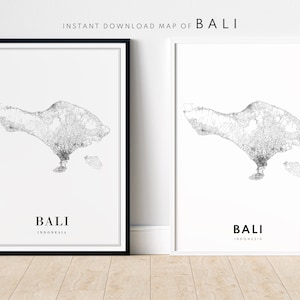 Sofortiger Download Bali Karte Druck Bali Karte Poster Digitaler Download Bali Indonesien druckbare Landkarte schwarz und weiß Bali Home Print Karte Wandkunst