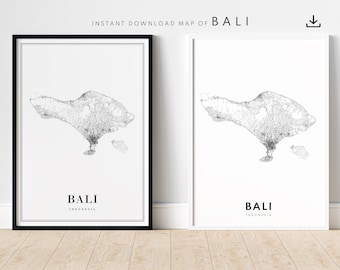 Instant Download Bali Map Print Bali Map Poster Digital  Download Bali Indonesia Printable Map Black And White Bali Home Print Map Wall Art