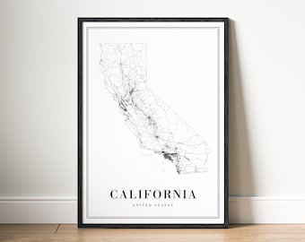 California State Map Print Download California Map Poster California Printable Map Digital California Black And White California Map Decor