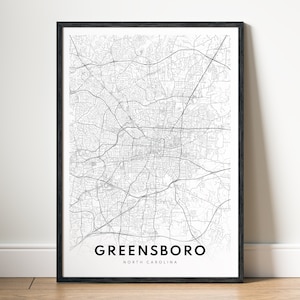 Greensboro-Caroline du Nord carte impression téléchargement Greensboro carte affiche Greensboro numérique imprimable Greensboro noir et blanc carte téléchargement