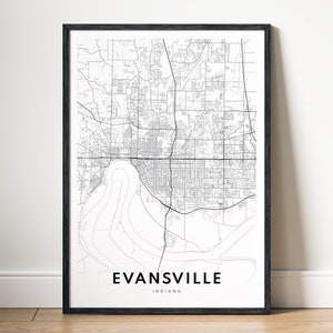 Evansville Indiana Map Druckbare Karte Download Evansville Map Poster Druckbare Landkarte Digitale Evansville Schwarzweiß-Karte Kunst Evansville