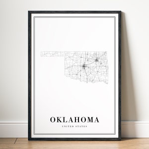 Carte de l'état de l'Oklahoma impression téléchargement affiche carte de l'Oklahoma carte imprimable de l'Oklahoma numérique art carte noir et blanc de l'Oklahoma croquis carte de l'Oklahoma