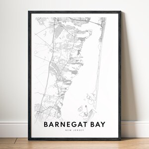 Impresión del mapa de Barnegat Bay, NJ. Póster del mapa de Barnegat Bay, Nueva Jersey. Descarga del mapa imprimible de Barnegat. Arte digital del mapa de Barnegat Bay en blanco y negro.