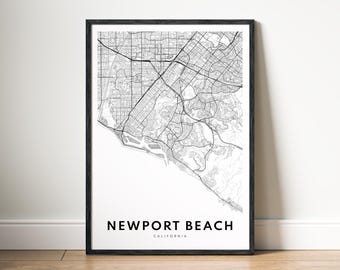 Newport Beach California Map Print Digital Download, Black and White City Map Poster, Minimalist Wall Art