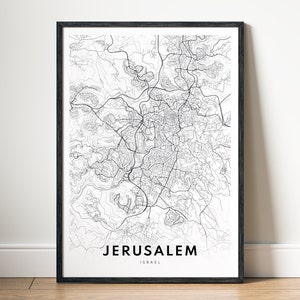 Druckbare Karte Jerusalem, Jerusalem Israel Karte Poster, digitaler Download Jerusalem Schwarzweiß-Karte, ästhetische Jerusalem Skizzenkarte