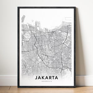 Druckbare Karte Poster Jakarta Indonesien, digitaler Download Jakarta Schwarzweiß-Karte Wandkunst, ästhetische Karte Jakarta Skizze, Jakarta City Map