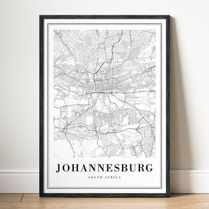 Johannesburg Map Print Download Johannesburg Poster Digitale Karte Johannesburg Printable Schwarz Weiß Karte Wand Kunst Johannesburg Dekor Print