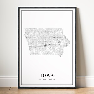 Carte de l'état de l'Iowa impression téléchargement carte de l'Iowa affiche Iowa carte imprimable art numérique Iowa affiche noir et blanc Iowa carte maison impression Iowa croquis carte