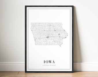 Iowa State Karte Poster Download Iowa Map Poster Iowa Karte Druckbare Karte Kunst Digitales Iowa Schwarzweiß-Poster Iowa Map Home Print Iowa Sketch Map