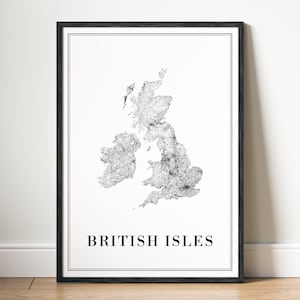 Sofortiger Download Britische Inseln Karte Druck Britische Inseln Poster Digitale Karte Britische Inseln druckbare schwarz-weiße Karte Kunst, Wandskizze