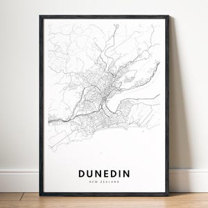 Dunedin Neuseeland Karte Poster, Dunedin NZ Karte Druck, digitale Download Dunedin NZ Schwarzweißkarte, Dunedin NZ Druckbare Kartenskizze