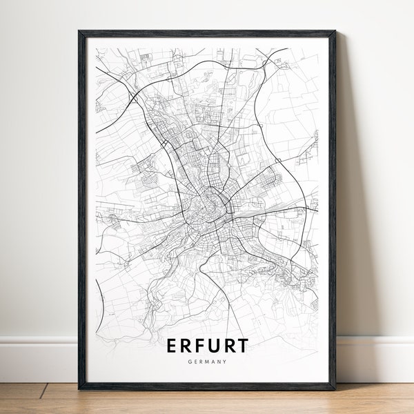 Instant Download Erfurt Map Print Erfurt Germany Poster Digital Map Erfurt Printable Black And White Map Wall Art Sketch Erfurt Print Home