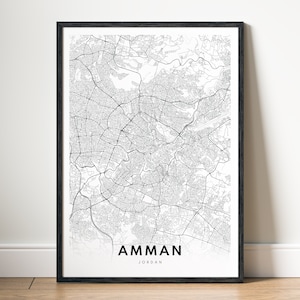 Amman Karte Druck Amman Jordanien Karte Poster Download Amman Druckbare Karte Digitale Amman Schwarzweiß-Karte Wandkunst Amman Jordan Map Map