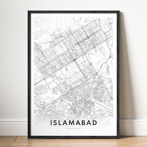 Islamabad Karte Drucken, Islamabad Pakistan Karte Poster Download, Islamabad druckbare Karte, digitale Islamabad schwarz und weiß Karte Wandkunst