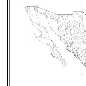 May include: A detailed black and white map of a coastal region, showcasing roads, rivers, and geographical features. The map highlights the intricate network of transportation routes and natural formations.