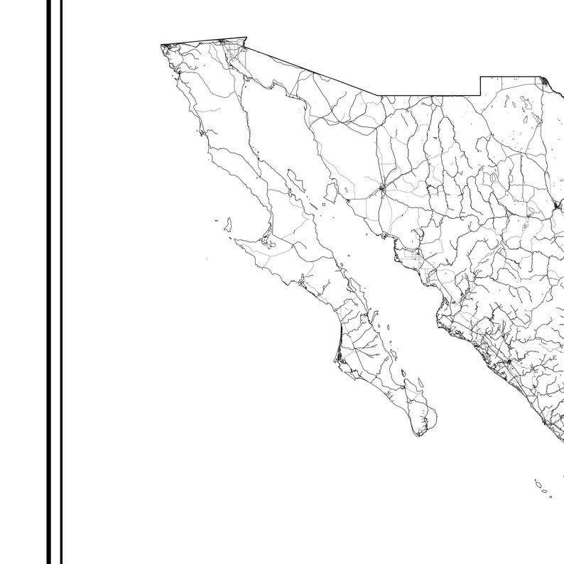 May include: A detailed black and white map of a coastal region, showcasing roads, rivers, and geographical features. The map highlights the intricate network of transportation routes and natural formations.