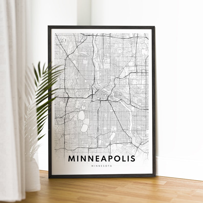 Minneapolis Map Print Minneapolis-Minnesota Poster Download Minneapolis Printable Map Digital Black And White Minneapolis Map Home Print image 7