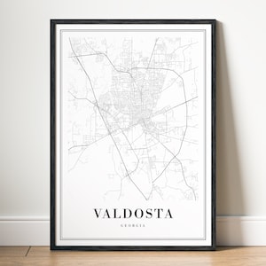 Valdosta Karte Print Download Valdosta Georgia Karte Poster Digitale Karte Valdosta Druckbare Schwarzweiß-Karte Valdosta Kartenskizze WallArt Print