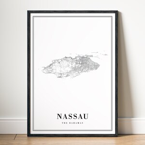 Descargar Mapa de Nassau Imprimir Póster del Mapa de Nassau, Bahamas Mapa Digital Imprimible de Nassau Blanco y Negro Inicio Imprimir Póster de Arte de Pared con Mapa de Nassau