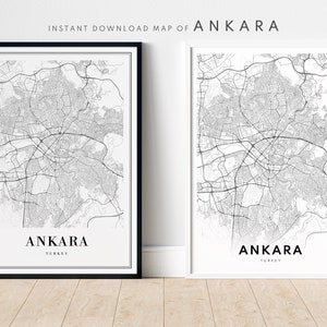 Ankara Karte Print-Download, Ankara Türkei Poster, digitaler Download Karte Ankara, druckbare schwarz-weiß Karte, Wandkunst Stadtplan Ankara