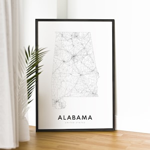 Mappa dello Stato dell'Alabama Stampa Scarica Mappa dell'Alabama Poster Mappa dell'Alabama Stampabile Mappa digitale dell'Alabama Mappa in bianco e nero Arte Mappa schizzo dell'Alabama Stampa