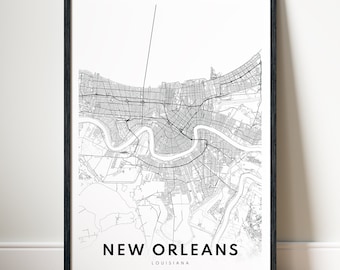 New Orleans Map Print, New Orleans Louisiana Map Poster, Download Printable New Orleans Map, Minimalistic New Orleans, Black And White Map