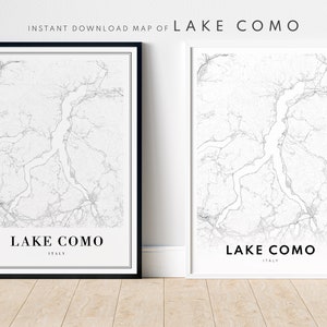 Comer See Karte Druck Download Comer See Italien Karte Poster Digitale Karte Comer See Druckbare schwarz weiß Karte Comer See Skizze Kunstdruck