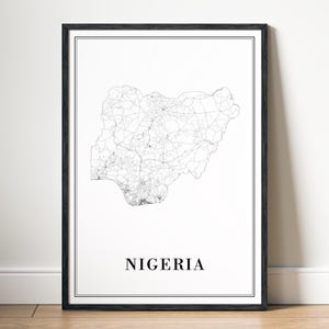 Nigeria Karte Druck Land Nigeria Karte Poster Download Nigeria Druckbare Karte Digitale Nigeria schwarz und weiß Wand Kunst Nigeria Skizzenkarte