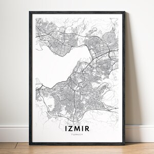 Izmir Karte Print Izmir Türkei Karte Poster Download Izmir Druckbare Karte Digitale Izmir Schwarzweiß-Karte Wandkunst Izmir Kartenskizze