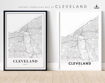 Instant Download Cleveland Map Print Cleveland Ohio Poster Digital Map Cleveland Printable Black And White Map Wall Art Cleveland Sketch