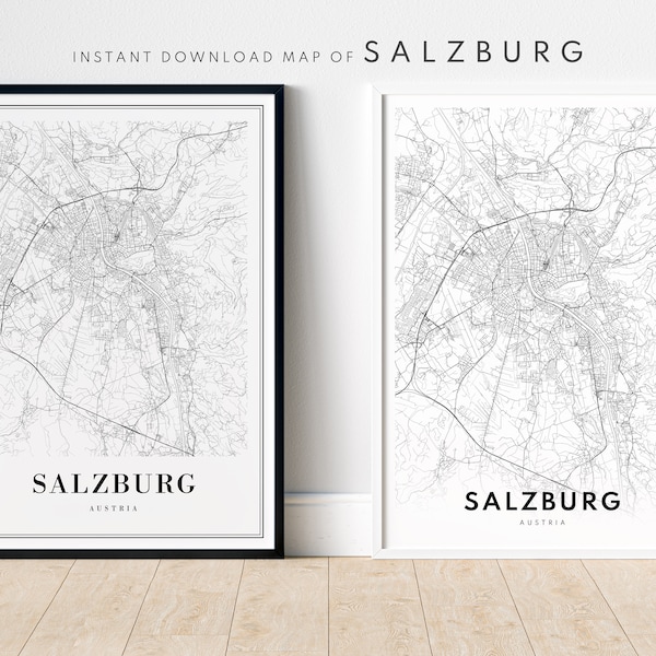 Instant Download Salzburg Austria Map Print Salzburg Map Poster Digital Map Salzburg Printable Black And White Home Print Map Art Salzburg