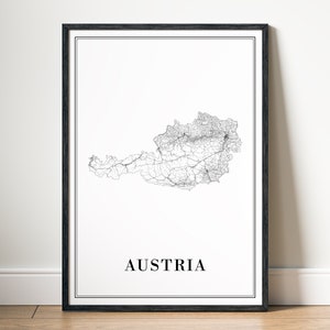 Österreich Karte Print Download Österreich Road Map Poster Österreich Druckbare Landkarte Digitale Österreich schwarz weiß Karte Österreich Landkarte Skizze Print