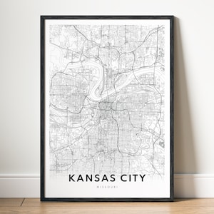 Impressão do mapa de Kansas City, pôster do mapa de Kansas City, download para impressão digital de Kansas City, impressão em preto e branco de Kansas City, download de Kansas City