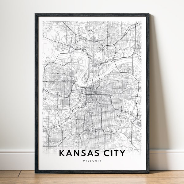 Kansas City Map Print Kansas City Map Poster Download Kansas City Printable Digital Kansas City Black And White Print Kansas City Download