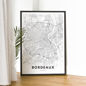 Impression de carte de Bordeaux, téléchargement d'affiche de carte de Bordeaux France, carte imprimable en noir et blanc de Bordeaux, affiche d'art numérique de carte de Bordeaux de croquis