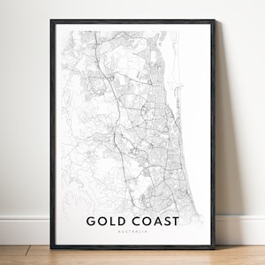 Druckbare Gold Coast-Australien Karte Print Gold Coast Karte Poster Gold Coast Sofort-Download Digitale Karte Gold Coast schwarz und weiß Wandkunst