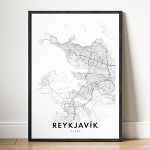 Reykjavík IJsland afdrukken Reykjavik kaart poster Reykjavik download afdrukbare Reykjavik kaart digitaal Reykjavik Instant Download Reykjavik digitaal