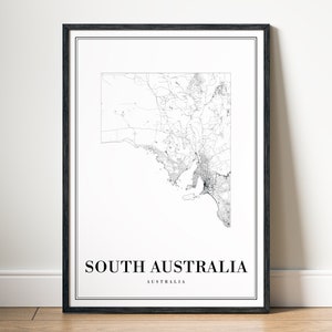 Südaustralien Karte Südaustralien Karte Poster Download Südaustralien Druckbare Karte Digitales Südaustralien schwarz weiß Poster