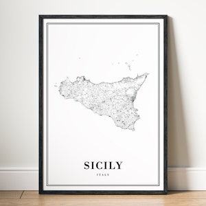 Sizilien-Italien Karte Poster Sizilien Italien Karte Poster Download Druckbare Sizilien Karte Wand Kunst Sizilien Karte Dekor Sofortiger Download Sizilien digitale Karte