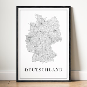 Duitsland kaart afdrukken Download Duitsland kaart poster Duitsland kaart afdrukbare digitale kaart Duitsland zwart-wit Duitsland minimalistische kaart