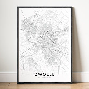Impression de carte de Zwolle Zwolle Pays-Bas affiche de carte à télécharger Zwolle carte imprimable numérique Zwolle carte noir et blanc art mural Zwolle croquis carte
