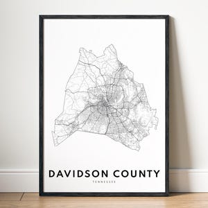 Davidson County TN Karte Drucken Davidson County Tennessee Karte Poster Download Davidson County Druckbare Karte Davidson County schwarz weiß Karte