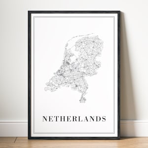 Netherlands Map Print Download Netherlands Map Poster Netherlands Printable Map Digital Netherlands Black And White Map Art Print Nederland