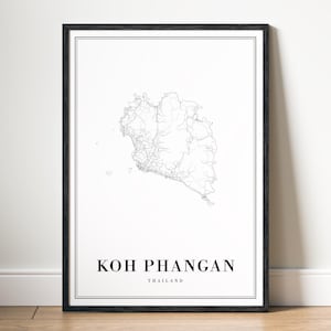 Koh Phangan Map Print Koh Phangan Island Thailand Karte Poster Download Koh Phangan Druckbare Karte Digitale Koh Phangan Schwarzweiß-Karte Art